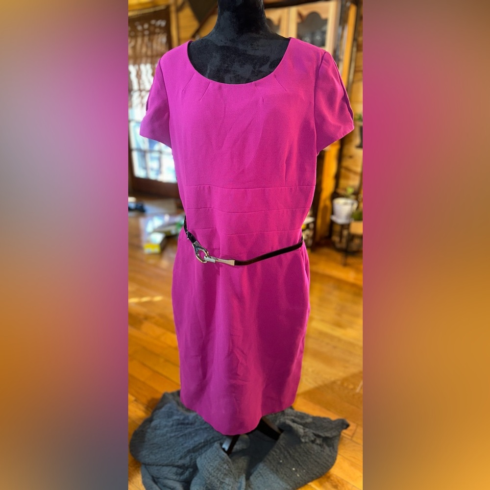Tahari Fuchsia Midi Dress with Belt